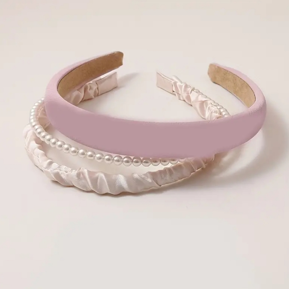 Women's Headband Set 3pc Pink and Pearl